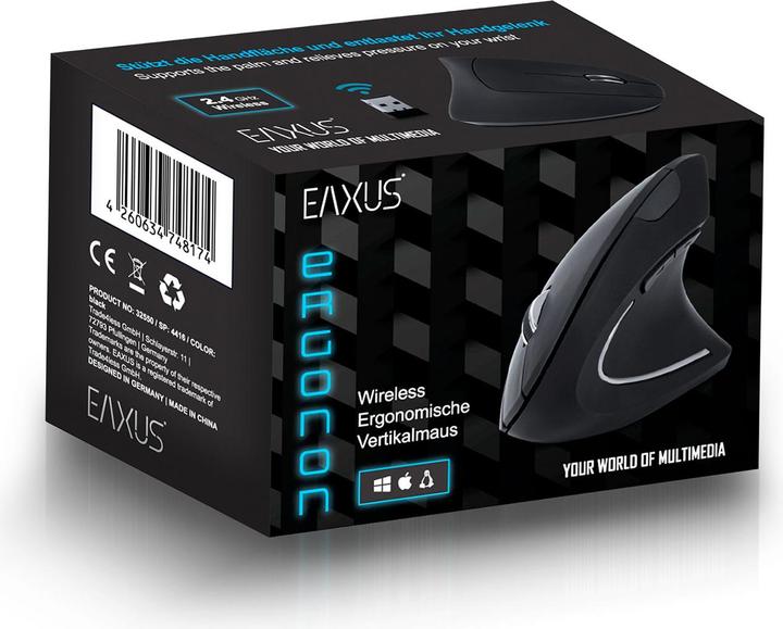 Produktbild Eaxus Ergonomische Vertikalmaus, wireless (Kabellos)