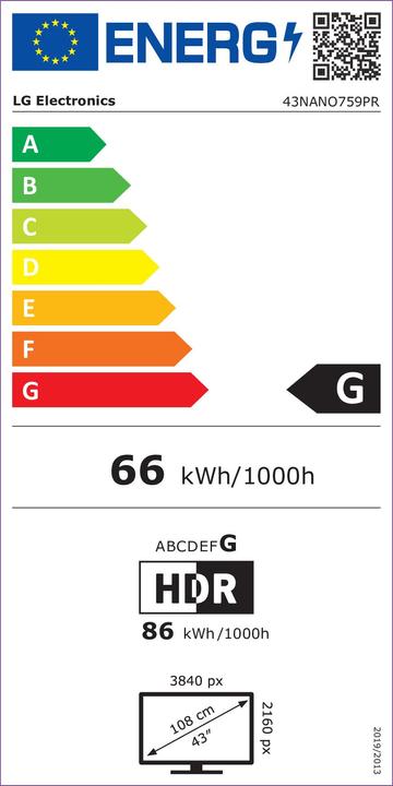 Etichetta energetica LG 43NANO759PR (43", LCD, 4K, 2021)
