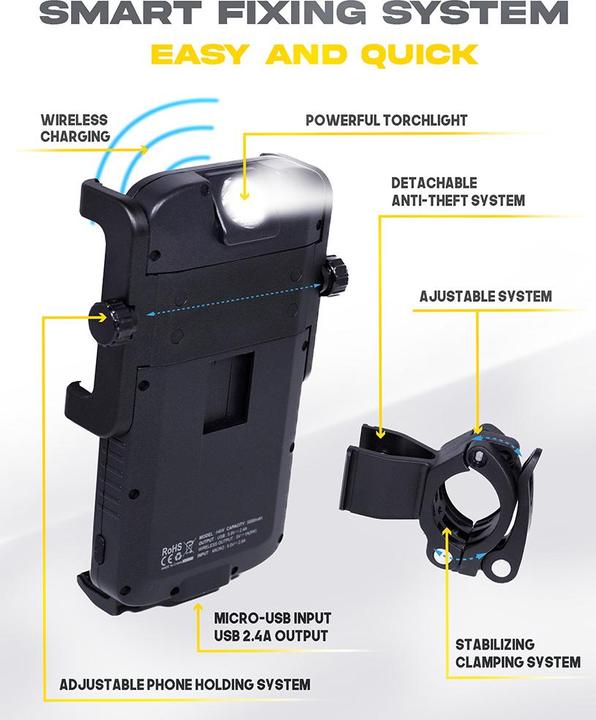 Actual product image Sunslice Rechargeable bicycle phone holder "Cyclotron 5000mAh"