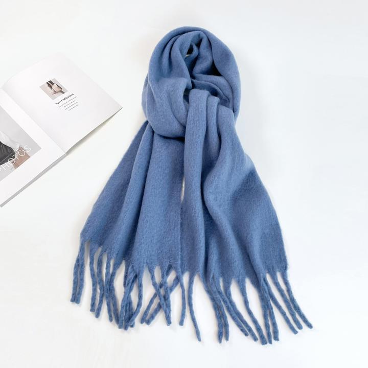 Actual product image Only-Bags.Store Solid Colour Plush Warm Chunky Scarf Long Simple Large Thickened Tassel Scarf Winter Outdoor