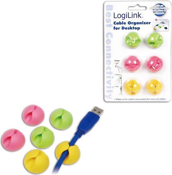 Actual product image LogiLink Cable clip, self-adhesive, in pink, green & yellow diameter: up to max. 9 mm, for fixing cables