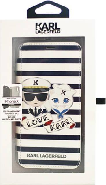 Actual product image Karl Lagerfeld iPhone X / XS - with cat flip case KLFLBKPXKSS, striped (Apple iPhone X, Apple iPhone XS)