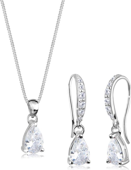 Elli Ohrstecker und Halskette Tropfen Design mit Zirkonia Kristallen (Sterling Silber)