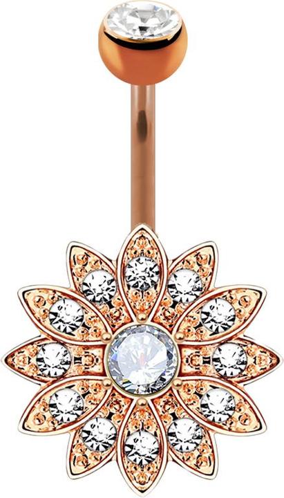 Star Piercing Banane rosegold mit Kugel Kristall silber Blume silber mit kleinen Kristallen (Messing, Chirurgenstahl 316L)
