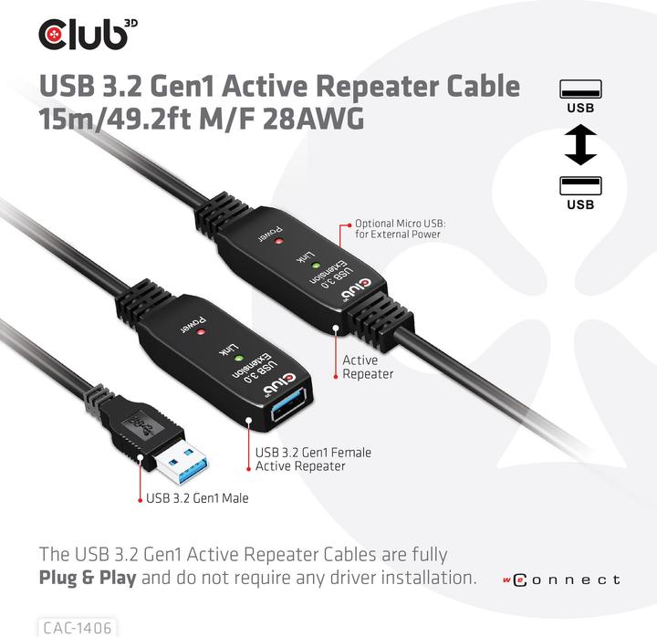 Immagine prodotto Club 3D USB A – USB A (15 m, USB 3.2, 12 W)