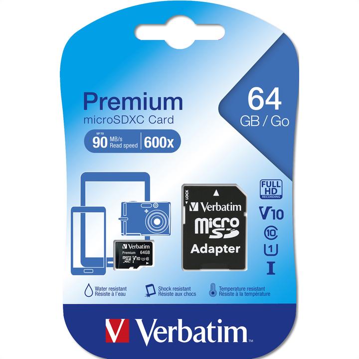 Energy Label Verbatim Micro SDXC Card Class 10 (64 GB, microSDXC, U1, UHS-I)