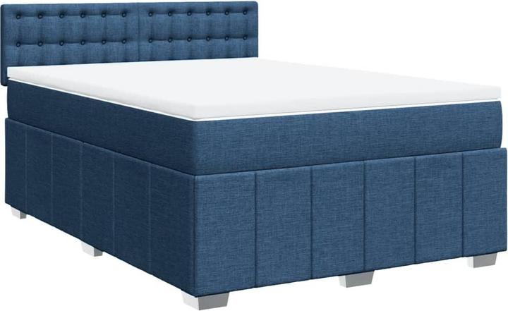 Image du produit VidaXL Boxspring Lit double Lit rembourré Matelas bleu 160x200cm Tissu (160 x 200 cm, 160 x 200 cm)
