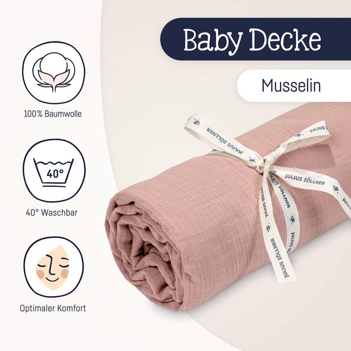 Actual product image Julius Zöllner Cuddly blanket muslin 70/100, Dusty Rose (70 x 100 cm)