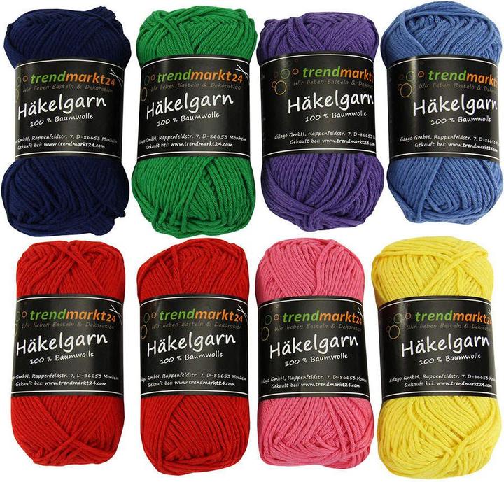 Produktbild trendmarkt24 Häkelgarn Set bunt 8 Knäuel Topflappengarn Baumwoll-Garn waschbar 60°C (680 m)