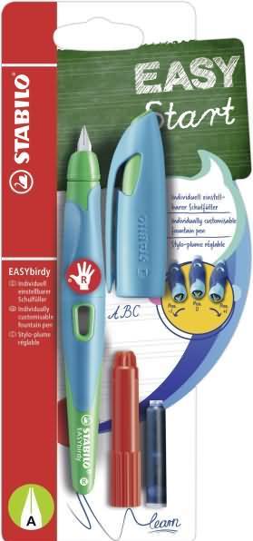 Produktbild STABILO Ergonomischer Schulfüller für Rechtshänder mit Anfänger-Feder A - EASYbirdy in himmelblau/gr (Himmelblau, Grün, 1 x)