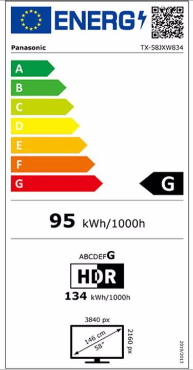 Label énergétique Panasonic TX-58JXW834 (58", JXW834, LCD, 4K, 2021)
