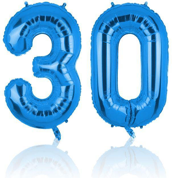 Produktbild Hermex Folienballon Zahl 30 Zahlenballon Luftballon Heliumballon Blau 81cm (1 x)
