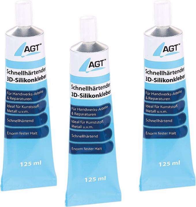 Actual product image AGT Set of 3 fast-curing 3D silicone glue, transparent, 125 ml