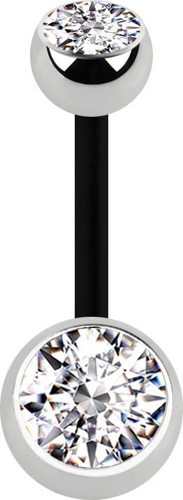 Star Piercing Banane schwarz mit zwei Kugeln silber Kristall silber (ohne Messing, Chirurgenstahl 316L, Bioflex)