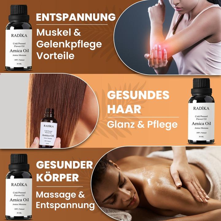 Produktbild Radika Arnikaöl, Kaltgepresst, 100% Rein, BIO, natürlich, 30 ml (Körperöl, 30 ml)