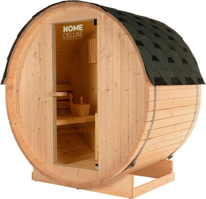 Produktbild Home Deluxe Outdoor Sauna Fasssauna AQUILA M - 195 x 120 cm für 2 Personen - Sauna mit 3,6kW Ofen (Plug & Play 3,6 KW interne Steuerung)