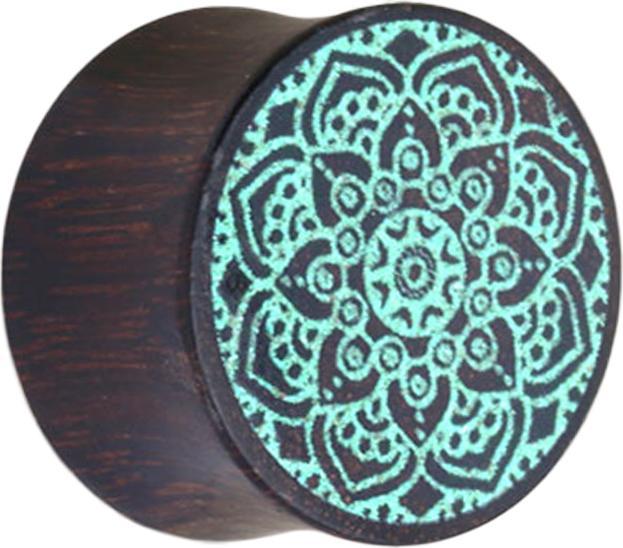 Star Piercing Flared Plug Mandala türkis aus Tamarind Holz (ohne Messing, Organisch)