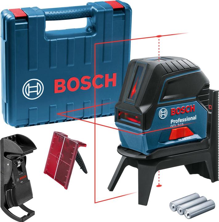 Handwerkerkoffer, Drehhalterung RM 1 Professional (0 601 092 600), Deckenklemme, Laserzieltafel, 3x 1,5 V-LR6-Batterie (AA)