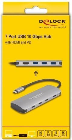 Productafbeelding Delock 7 Port USB 10 Gbps Hub und 4K HDMI Ausgang mit USB Ty (USB-C, 7 Havens)