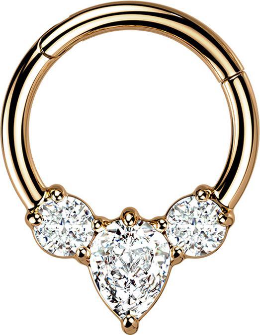 Produktbild Star Piercing Micro Segmentring klappbar rosegold Tropfen zwei runde Kristalle silber (ohne Messing, Chirurgenstahl 316L)