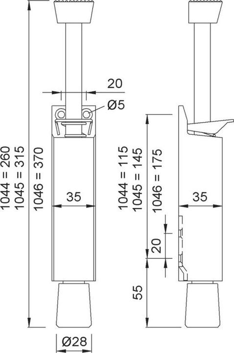 Image du produit Kws Arrêt de porte type 1044 jusqu'à 80 kg, course 60 mm, anguleux noir mat (1 pièce(s))