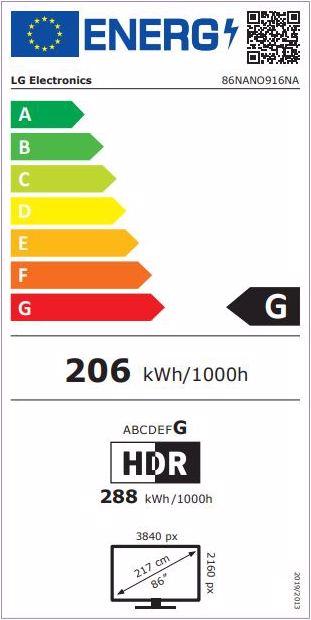Energy Label LG TV 86NANO916NA (86", Nano-Cell, 4K, 2020)
