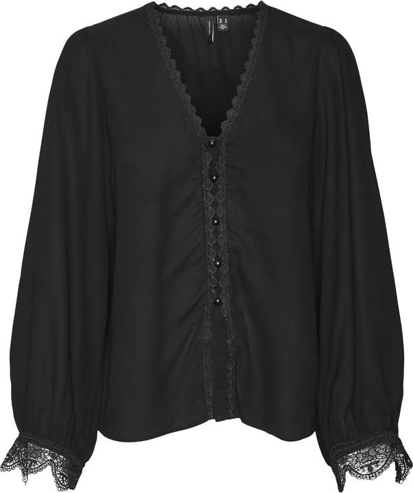 Vero Moda Normal geschnitten V-Ausschnitt Ärmelbündchen mit Knopf Voluminöser Armschnitt Top Bluse (XS)