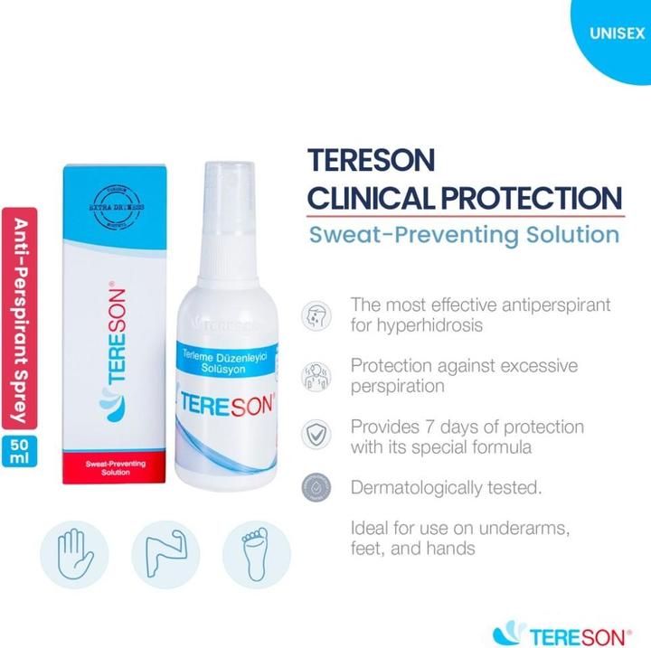 Produktbild Tereson Antitranspirant Spray 50 ml, stark gegen Schwitzen an Achseln und Händen (Spray, Crème, 50 ml)
