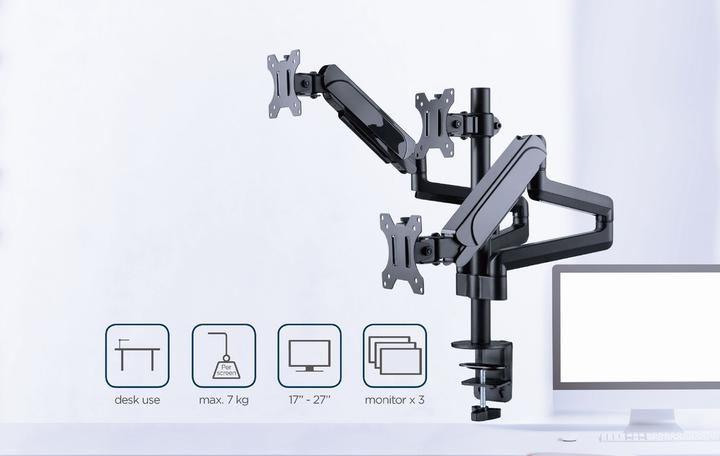 Produktbild Gembird Biurkowe ramię na 3 monitory - regulowane 17-32inch obciążenie do 7kg (Tisch, 27")