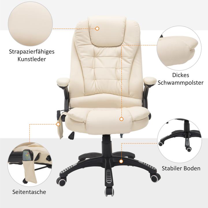 Produktbild Swisshandel24 Massagesessel Bürostuhl Gamingsessel 6 Punkt Vibrations Massage mit Wärmefunktion Kunstleder Beige