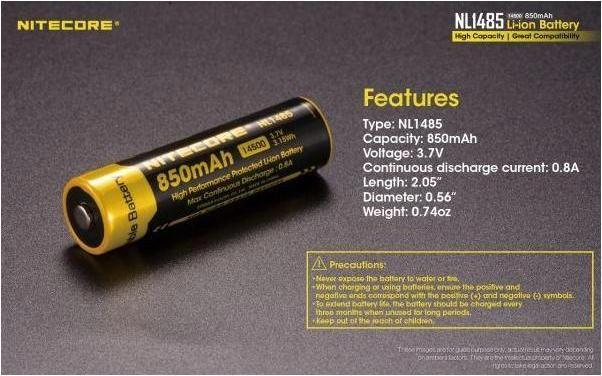 Produktbild Nitecore Li-Ion Akku Typ 14500 - 850mAh - NL1485