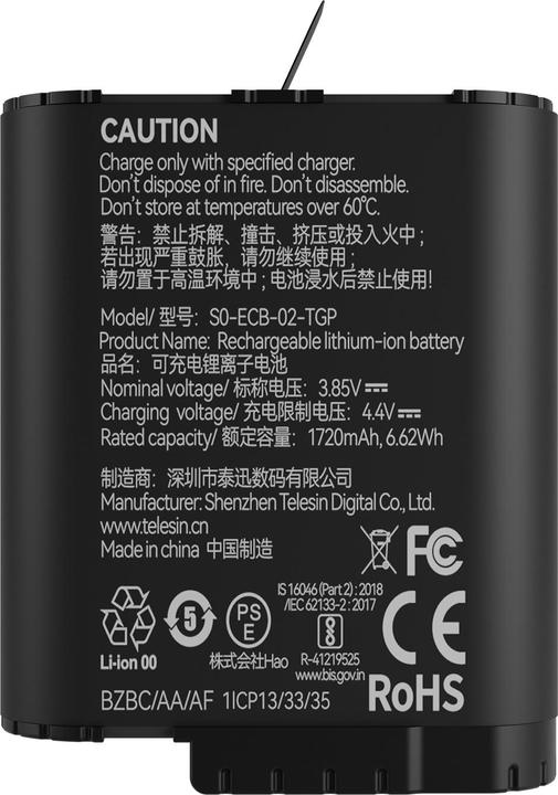 Actual product image Telesin battery(double arc) for GoPro Hero12/11/ 10/9 (GoPro Hero 12, GoPro Hero 9, GoPro Hero 10, GoPro Hero 11)