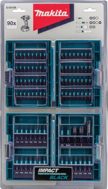 Actual product image Makita E-03109-10 Display 10x Impact Black bit set 90 parts