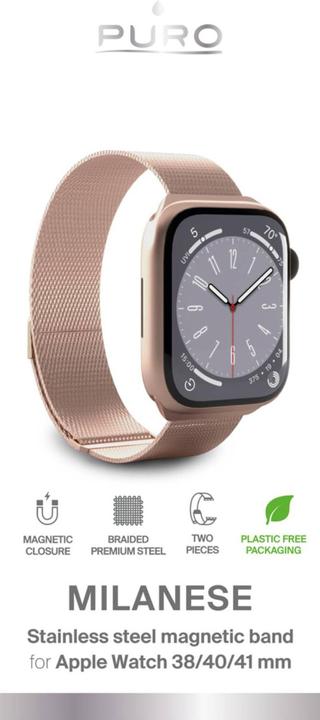 Image du produit Puro Milanese Magnetic Band - Pasek ze stali nierdzewnej do Apple Watch 38/40/41 mm (różowe złoto) (38 mm, 40 mm, 41 mm, Acier inoxydable)