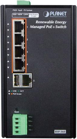 Actual product image Planet Industrial Solar Power 5-Port Managed Switch 4-Port (5 Ports)