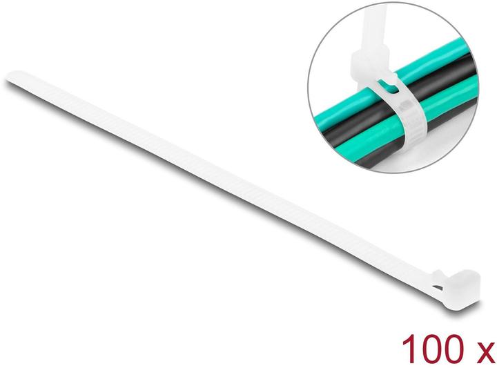 Produktbild Delock Kabelbinder wiederverwendbar L 150 x B 7,2 mm 100 Stück weiss (Kunststoffkabelbinder, 150 mm, 100 Stk.)