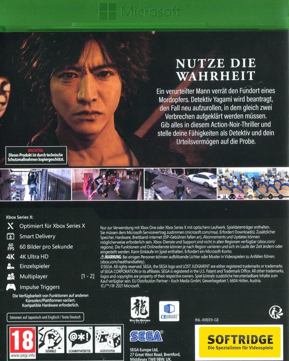 Produktbild Sega Lost Judgement (Smart Delivery) (Xbox One X, Xbox Series X, EN)