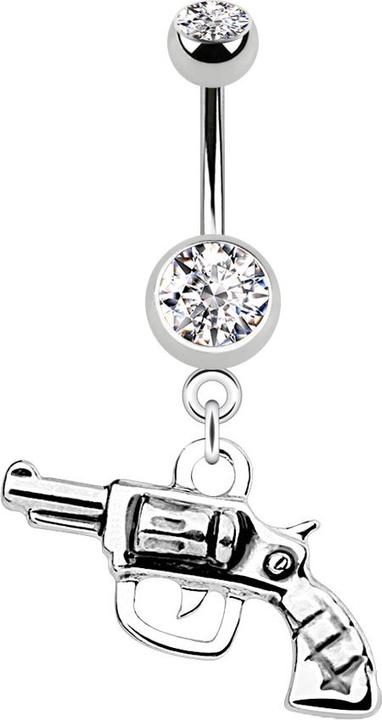 Star Piercing Banane silber mit Anhänger Revolver (Chirurgenstahl 316L, ohne Messing)