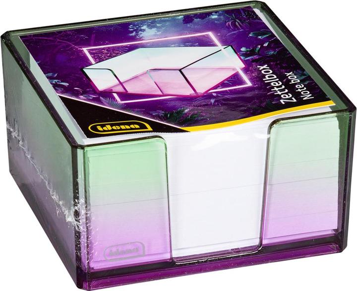 Produktbild Idena Zettelbox Bicolor Acryl 450 Blatt 80g/m² pink/grün 103x103x57mm