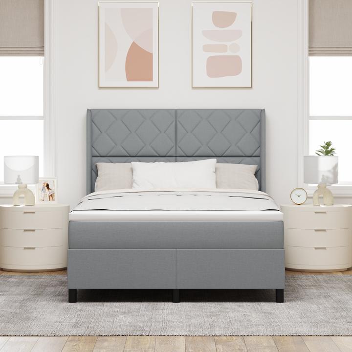 Actual product image VidaXL LED box spring bed with mattress light grey 160x200 cm fabric (160 x 200 cm, Spring core)