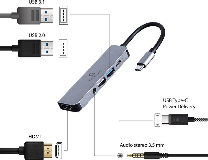 Image du produit Gembird A-CM-COMBO5-02 (USB-C, 5 Ports)