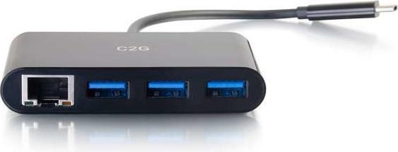 Actual product image C2G USB C Ethernet and 3 Port USB Hub Black (USB-C, 3 Ports)