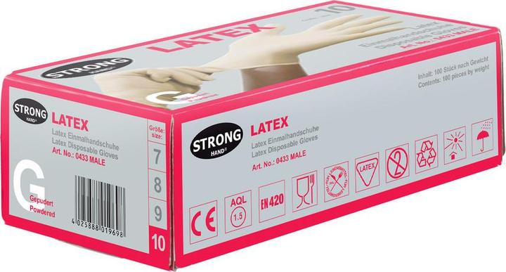 Produktbild Stronghand Einweghandschuhe Male Grösse L (9) hellbeige Latex EN 420 PSA-Kategorie I (9)