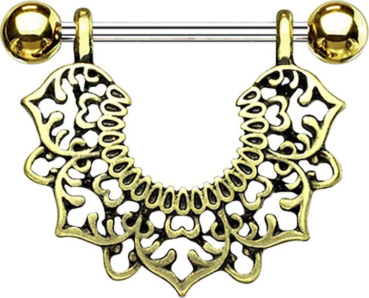 Star Piercing Barbell silber mit zwei Kugeln 14k vergoldet filigrane Blume (Chirurgenstahl 316L, Messing)