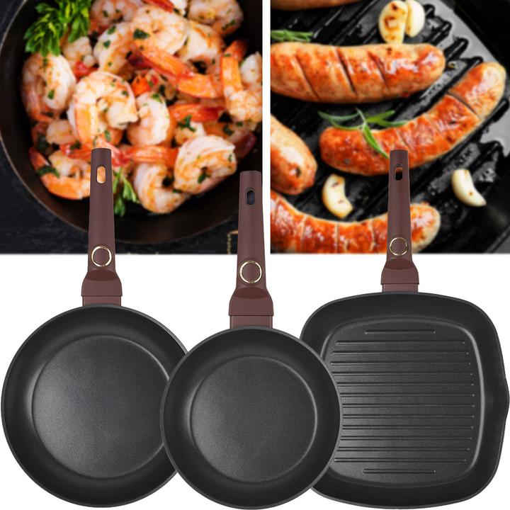 Produktbild BerlingerHaus Design-Pfannen-Set, inkl. 2 Bratpfannen und 1 Grillpfanne, Ã˜ 20/24/28cm, bordeaux (28 cm, Pfannenset + Topfset, Aluminium)