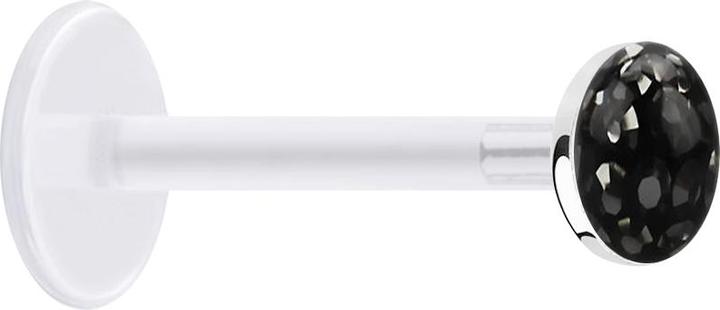 Produktbild Star Piercing Micro Labret transparent mit Kristallscheibe schwarz Epoxy Schutzschicht (Bioflex, ohne Messing, 925 Sterlingsilber)