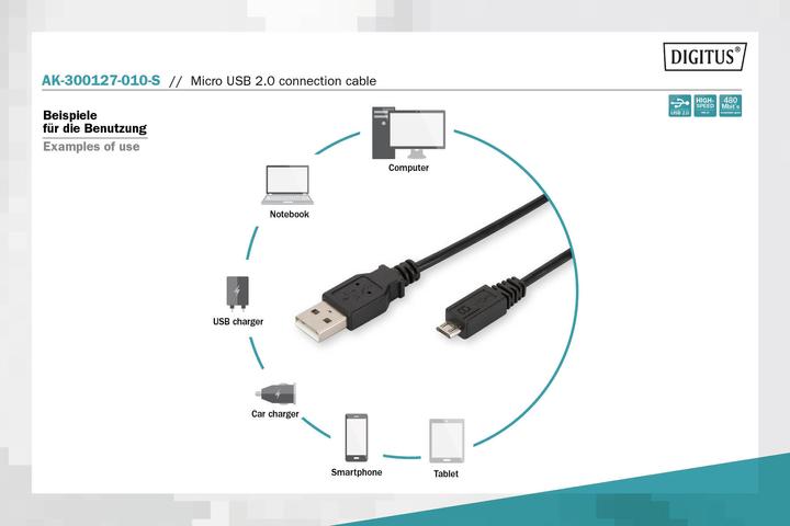 Produktbild Digitus USB A – USB Micro B (1 m, USB 2.0)