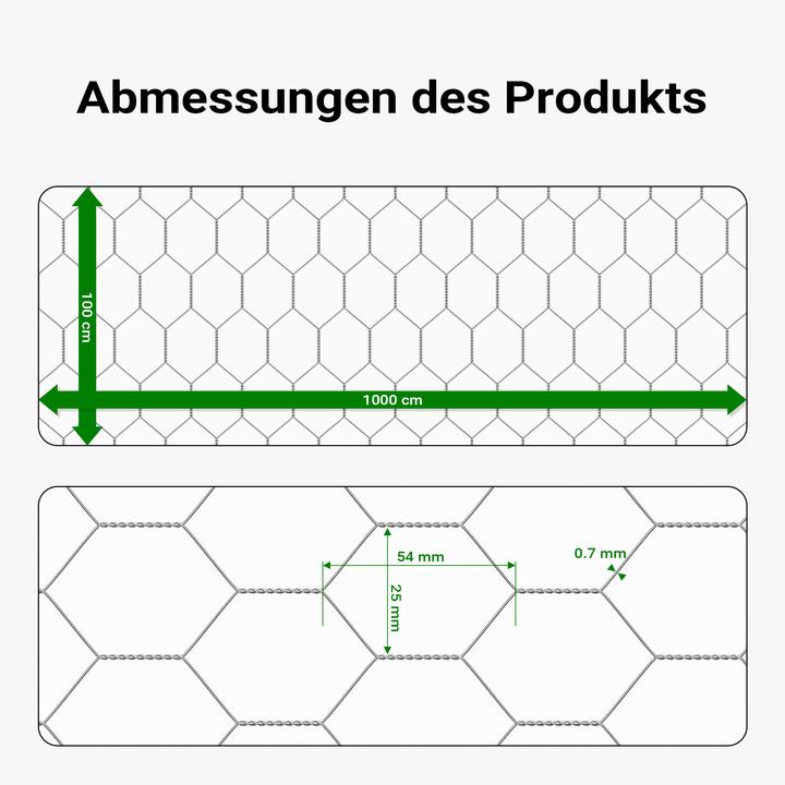 Produktbild Wiltec Volierendraht 10x1m Hasendraht 25mm Maschenweite Sechseckgeflecht Zaun (10 m)