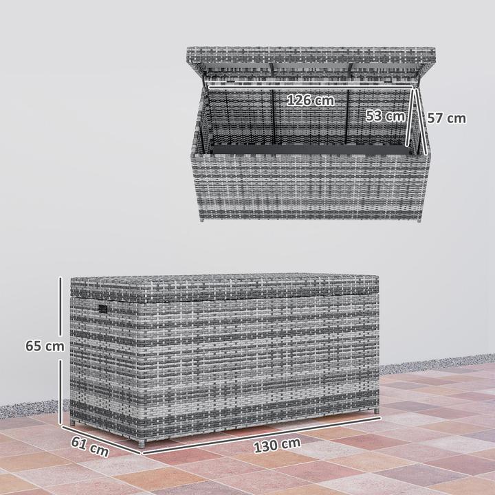 Produktbild Outsunny Rattan Auflagenbox Stahl, PE-Rattan Dunkelgrau