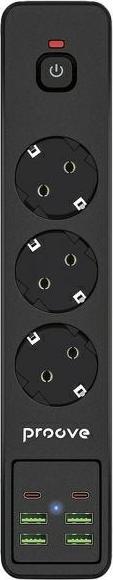 Produktbild Proove Power Strip 2m 3000W Power Socket P-03 (3xAC + 4xUSB + 2xType-C) black (9 x, USB-C, USB-A, 2 m)